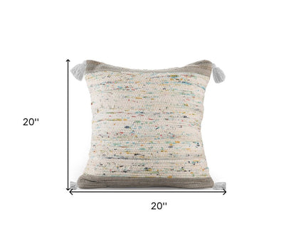 20" X 20" Gray And Off-White 100% Cotton Abstract Zippered Pillow HomeRoots