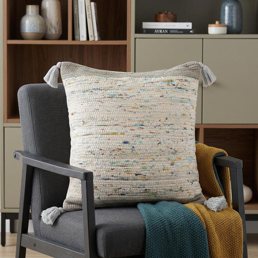 20" X 20" Gray And Off-White 100% Cotton Abstract Zippered Pillow — view 10