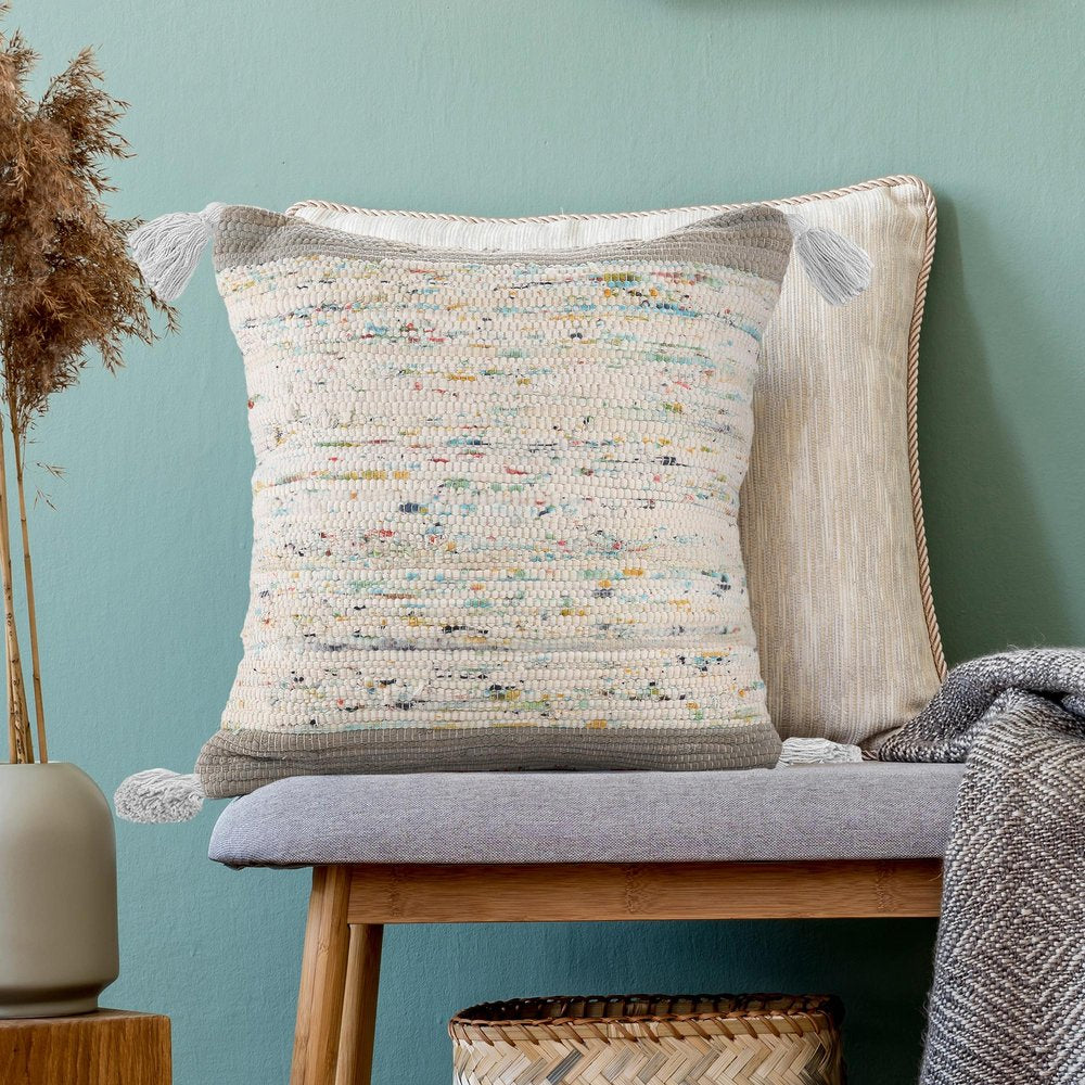 20" X 20" Gray And Off-White 100% Cotton Abstract Zippered Pillow HomeRoots