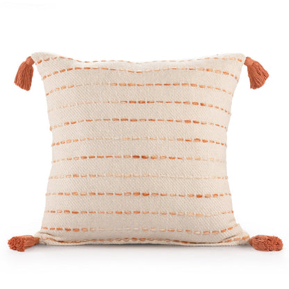 20" X 20" Coral And Ivory 100% Cotton Striped Zippered Pillow FurniFindUSA