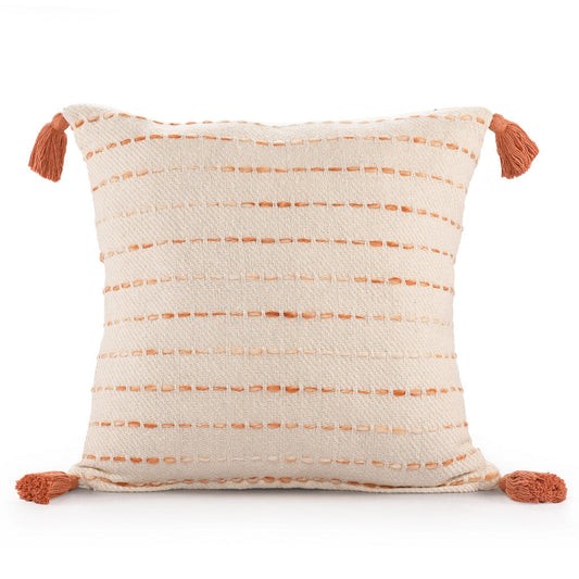 20" X 20" Coral And Ivory 100% Cotton Striped Zippered Pillow FurniFindUSA