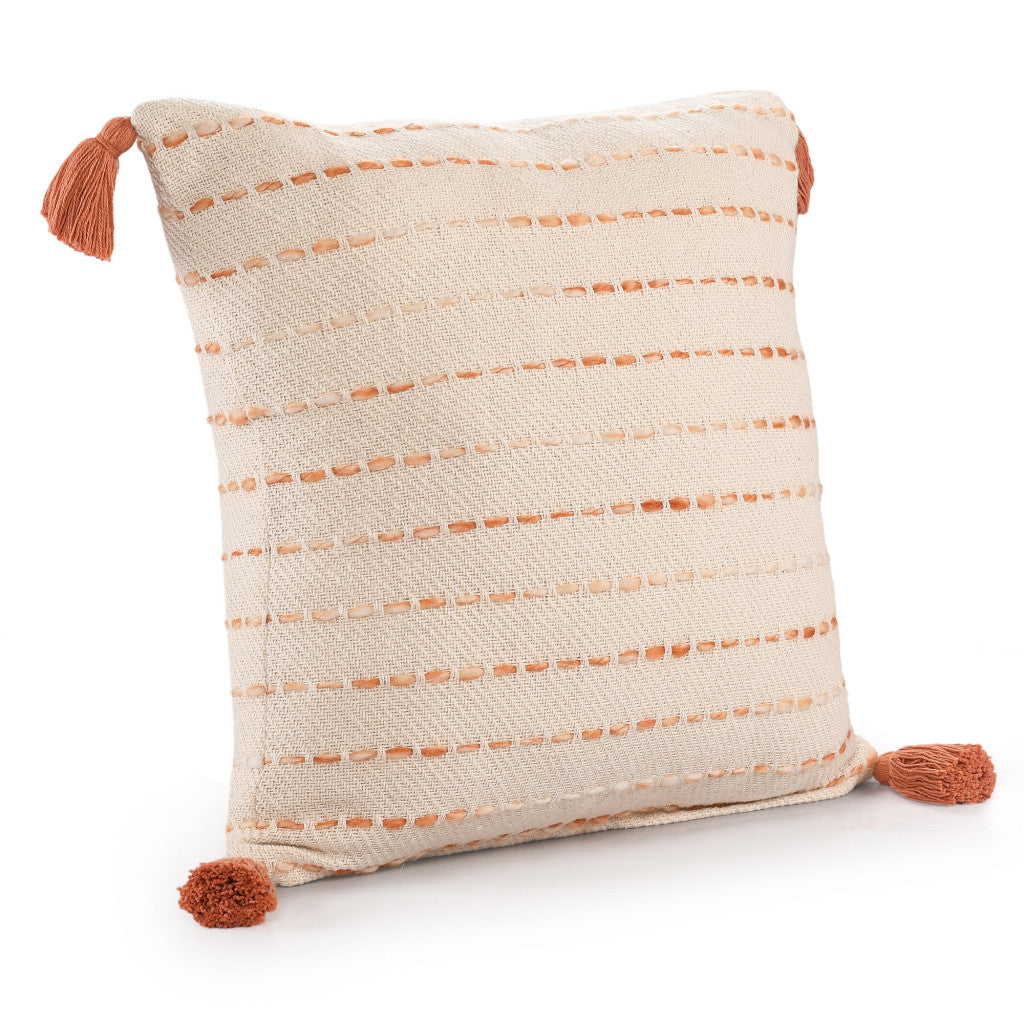 20" X 20" Coral And Ivory 100% Cotton Striped Zippered Pillow FurniFindUSA