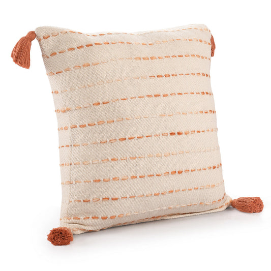 20" X 20" Coral And Ivory 100% Cotton Striped Zippered Pillow FurniFindUSA