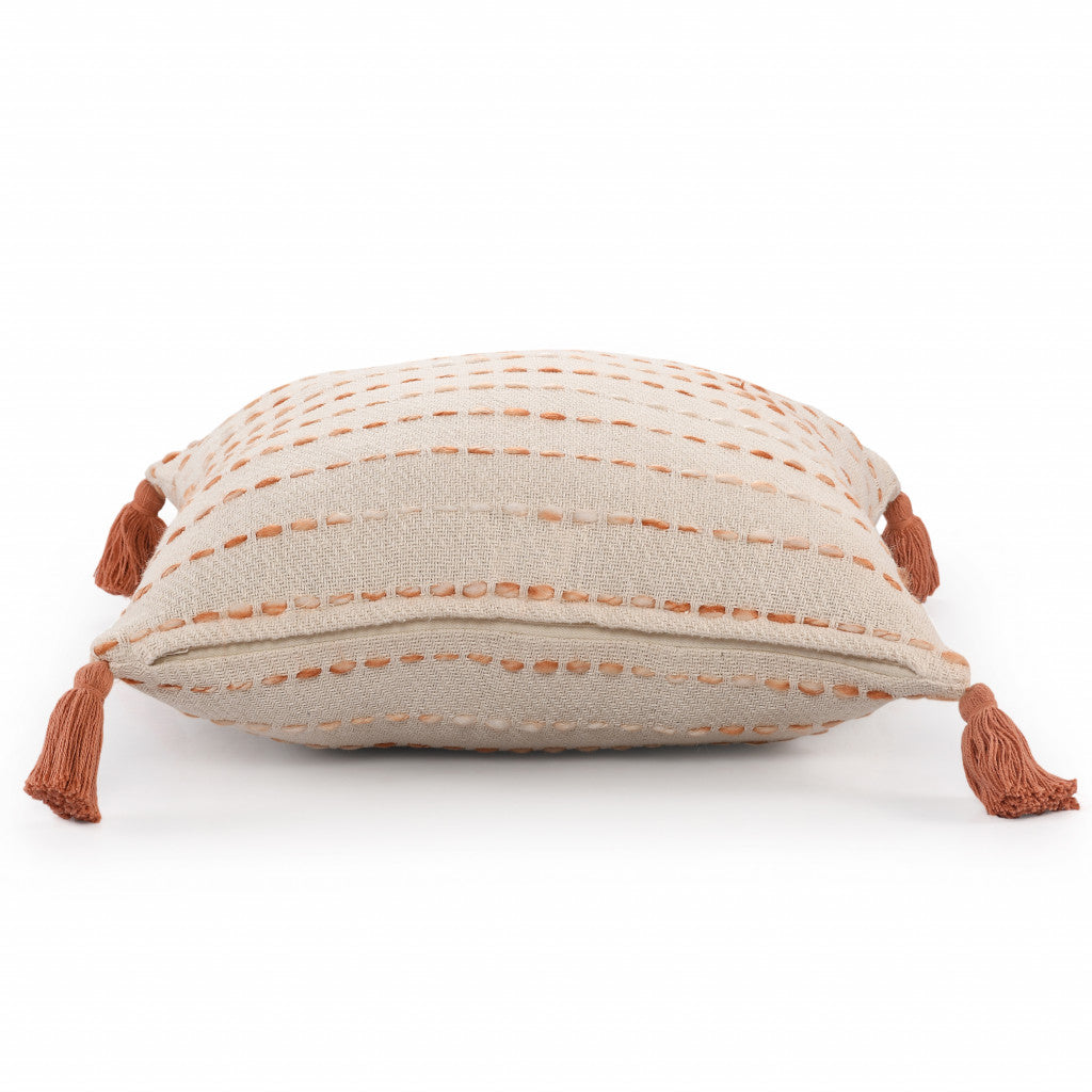 20" X 20" Coral And Ivory 100% Cotton Striped Zippered Pillow FurniFindUSA