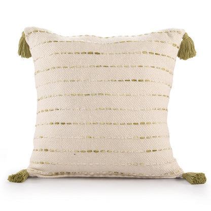 20" X 20" Olive Green And Ivory 100% Cotton Striped Zippered Pillow FurniFindUSA