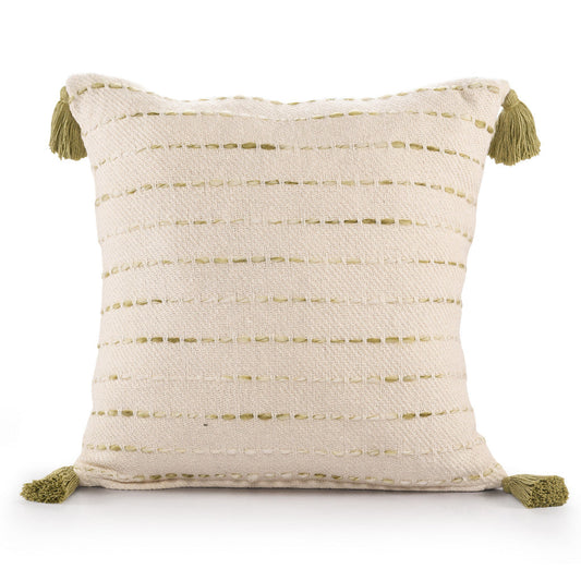 20" X 20" Olive Green And Ivory 100% Cotton Striped Zippered Pillow FurniFindUSA