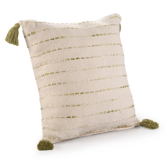20" X 20" Olive Green And Ivory 100% Cotton Striped Zippered Pillow FurniFindUSA