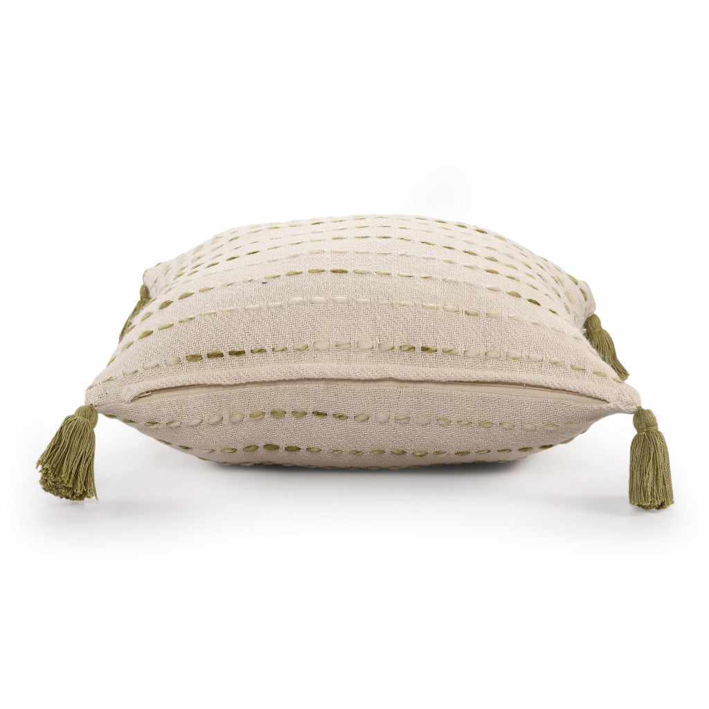 20" X 20" Olive Green And Ivory 100% Cotton Striped Zippered Pillow FurniFindUSA