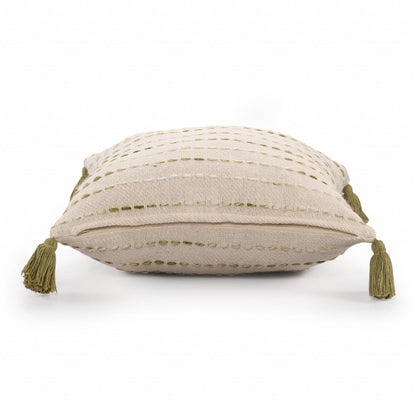 20" X 20" Olive Green And Ivory 100% Cotton Striped Zippered Pillow FurniFindUSA