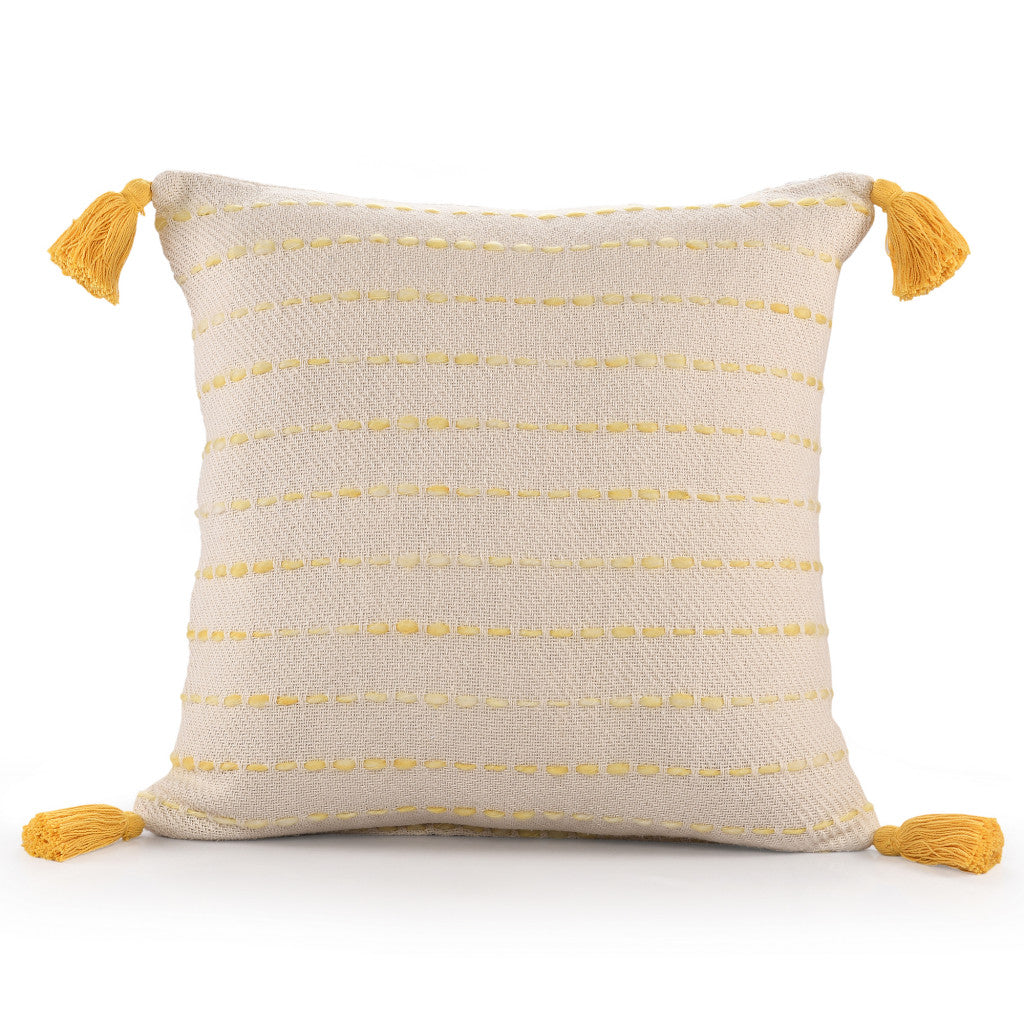 20" X 20" Golden Yellow And Ivory 100% Cotton Striped Zippered Pillow FurniFindUSA