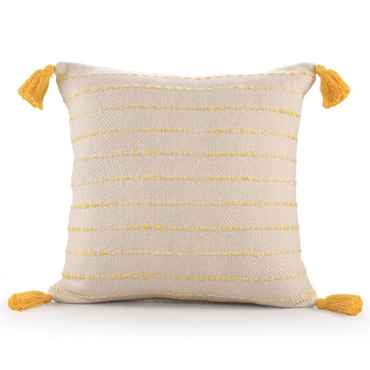20" X 20" Golden Yellow And Ivory 100% Cotton Striped Zippered Pillow FurniFindUSA