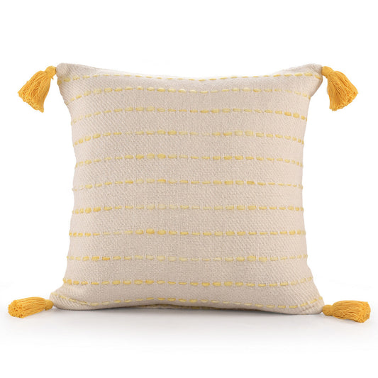20" X 20" Golden Yellow And Ivory 100% Cotton Striped Zippered Pillow FurniFindUSA