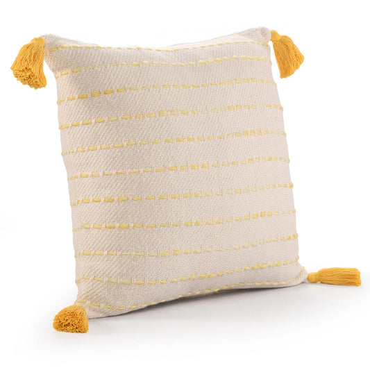 20" X 20" Golden Yellow And Ivory 100% Cotton Striped Zippered Pillow FurniFindUSA