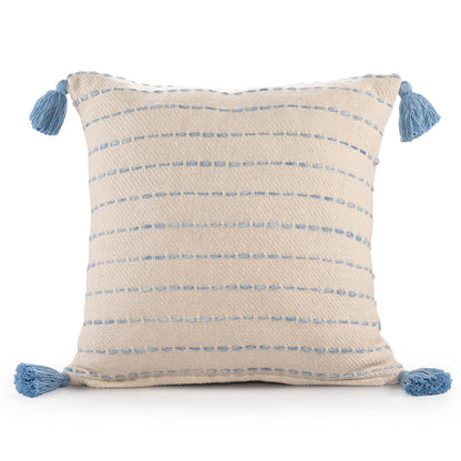 20" X 20" Denim Blue And Ivory 100% Cotton Striped Zippered Pillow FurniFindUSA