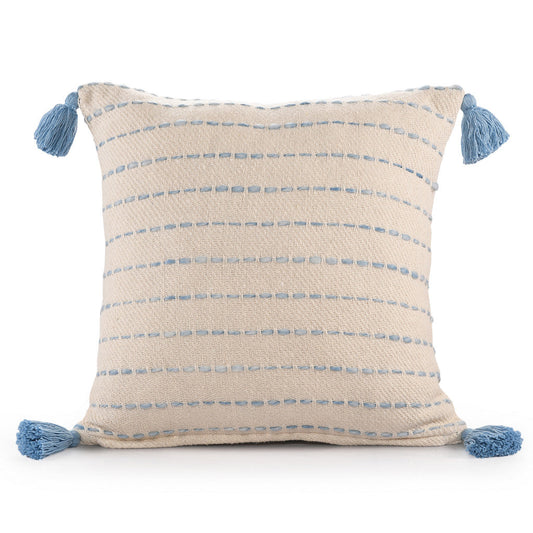 20" X 20" Denim Blue And Ivory 100% Cotton Striped Zippered Pillow FurniFindUSA