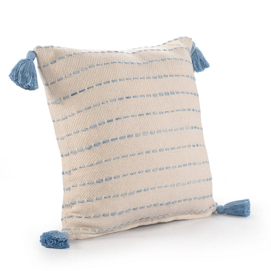 20" X 20" Denim Blue And Ivory 100% Cotton Striped Zippered Pillow FurniFindUSA