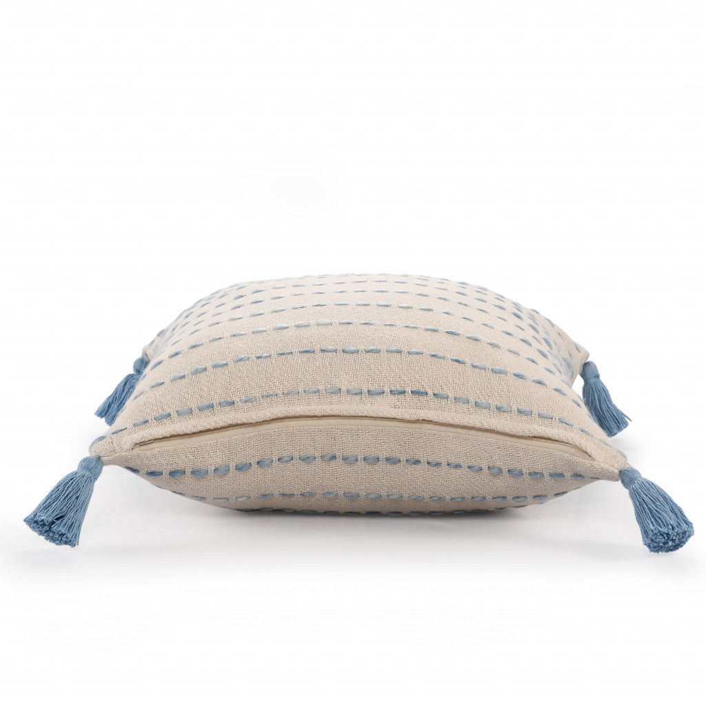 20" X 20" Denim Blue And Ivory 100% Cotton Striped Zippered Pillow FurniFindUSA