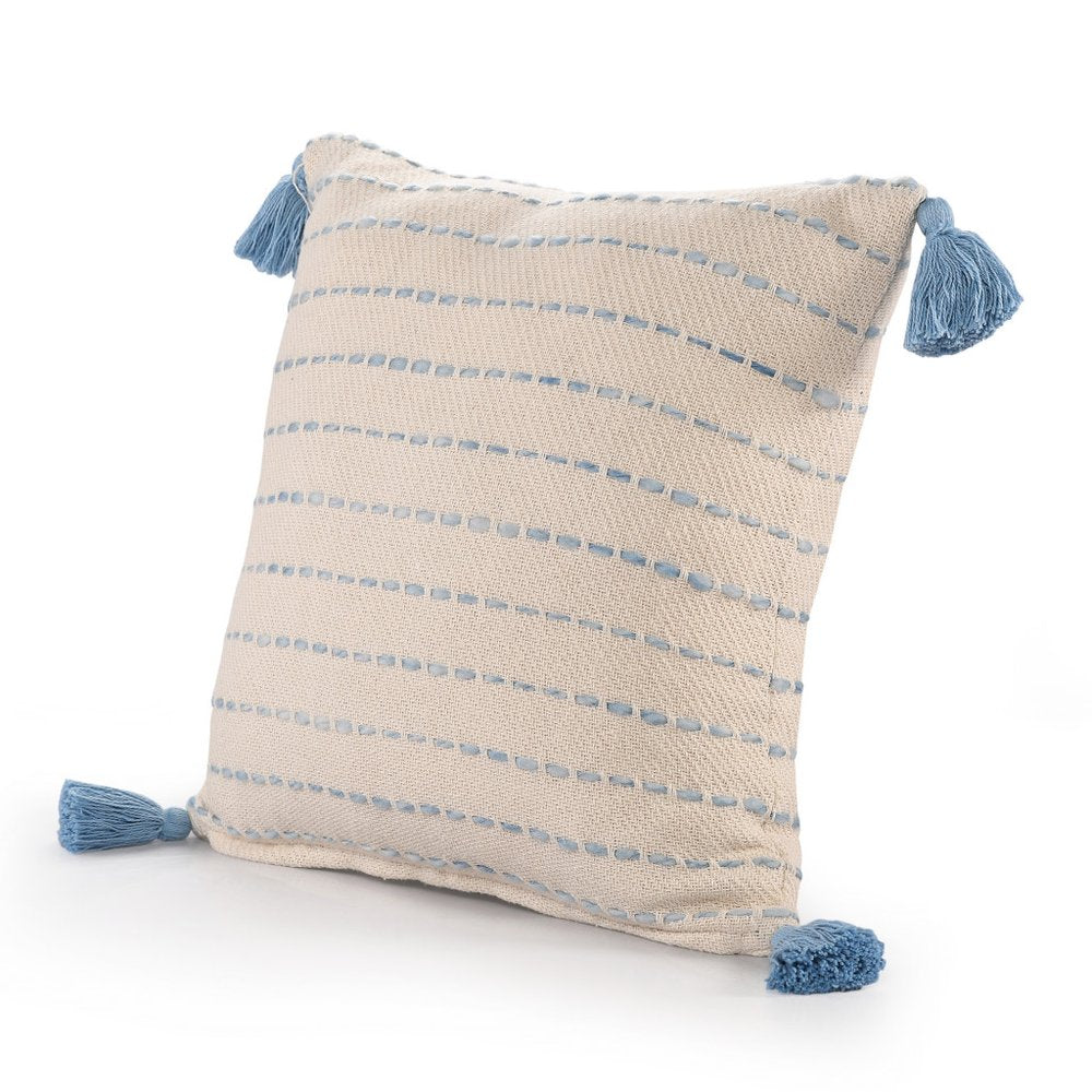 20" X 20" Denim Blue And Ivory 100% Cotton Striped Zippered Pillow — view 7
