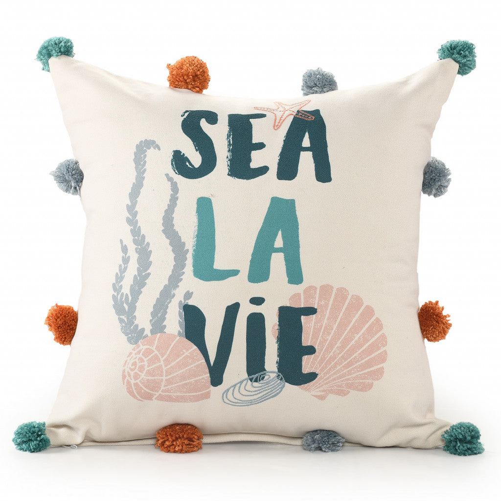 20" X 20" Blue Orange And Off-White Polyester Tropical Zippered Pillow FurniFindUSA