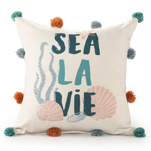 20" X 20" Blue Orange And Off-White Polyester Tropical Zippered Pillow FurniFindUSA
