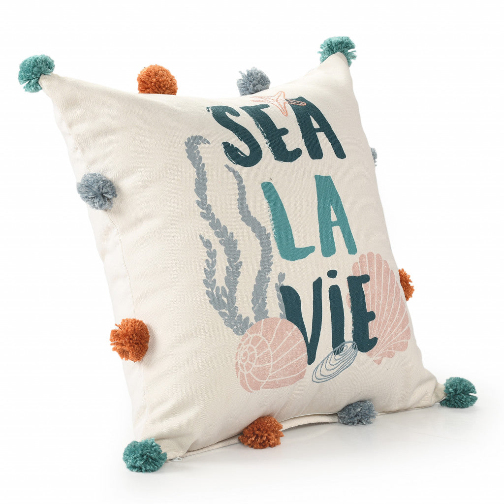 20" X 20" Blue Orange And Off-White Polyester Tropical Zippered Pillow FurniFindUSA