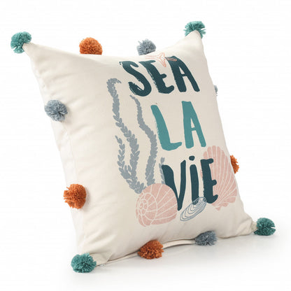20" X 20" Blue Orange And Off-White Polyester Tropical Zippered Pillow FurniFindUSA