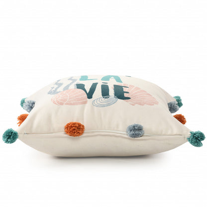 20" X 20" Blue Orange And Off-White Polyester Tropical Zippered Pillow FurniFindUSA
