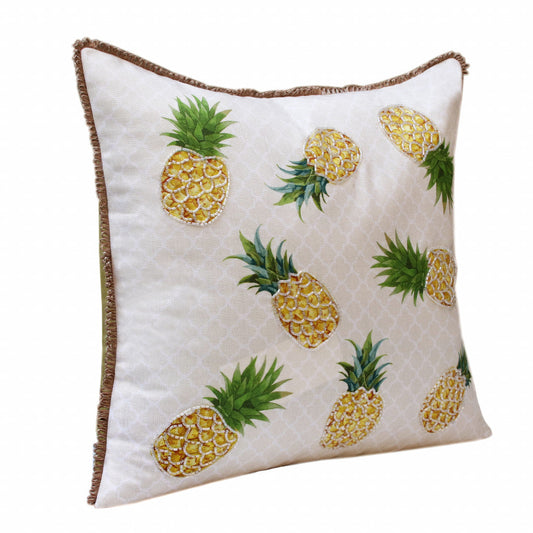20" X 20" Yellow And Green Polyester Tropical Zippered Pillow FurniFindUSA