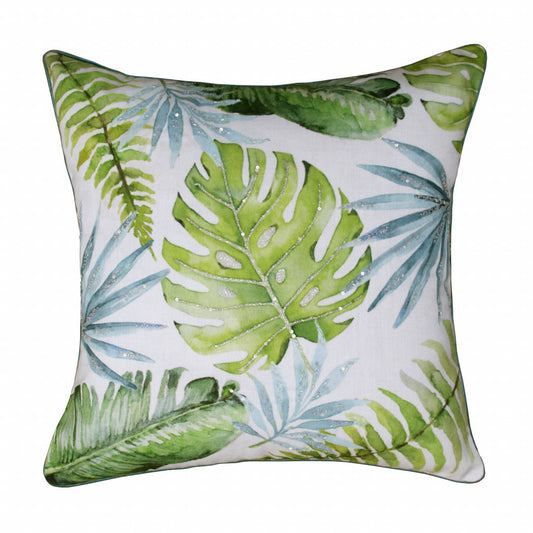 20" X 20" Green And Blue Polyester Floral Zippered Pillow FurniFindUSA