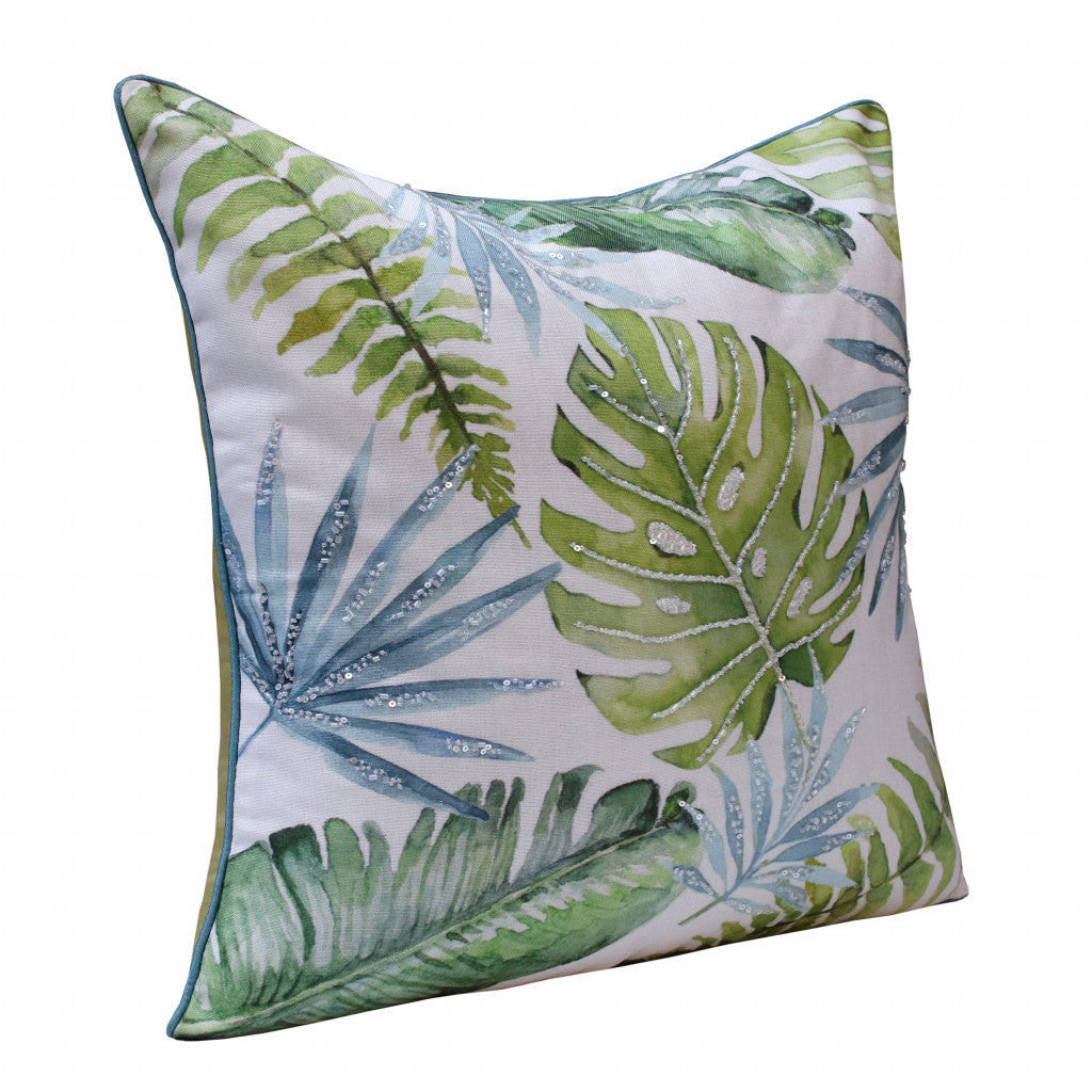 20" X 20" Green And Blue Polyester Floral Zippered Pillow FurniFindUSA