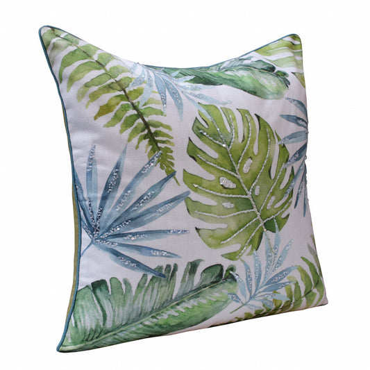 20" X 20" Green And Blue Polyester Floral Zippered Pillow FurniFindUSA