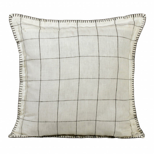 20" X 20" Ivory And Black Linen Geometric Zippered Pillow FurniFindUSA