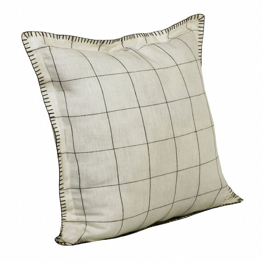 20" X 20" Ivory And Black Linen Geometric Zippered Pillow FurniFindUSA