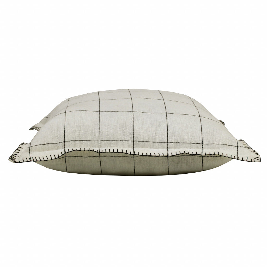 20" X 20" Ivory And Black Linen Geometric Zippered Pillow FurniFindUSA