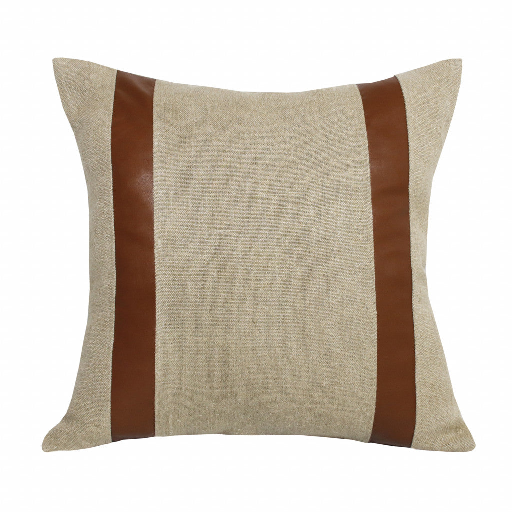 20" X 20" Beige And Brown Linen Striped Zippered Pillow FurniFindUSA