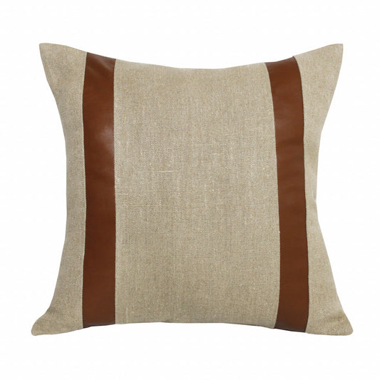 20" X 20" Beige And Brown Linen Striped Zippered Pillow FurniFindUSA