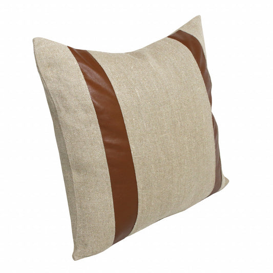 20" X 20" Beige And Brown Linen Striped Zippered Pillow FurniFindUSA