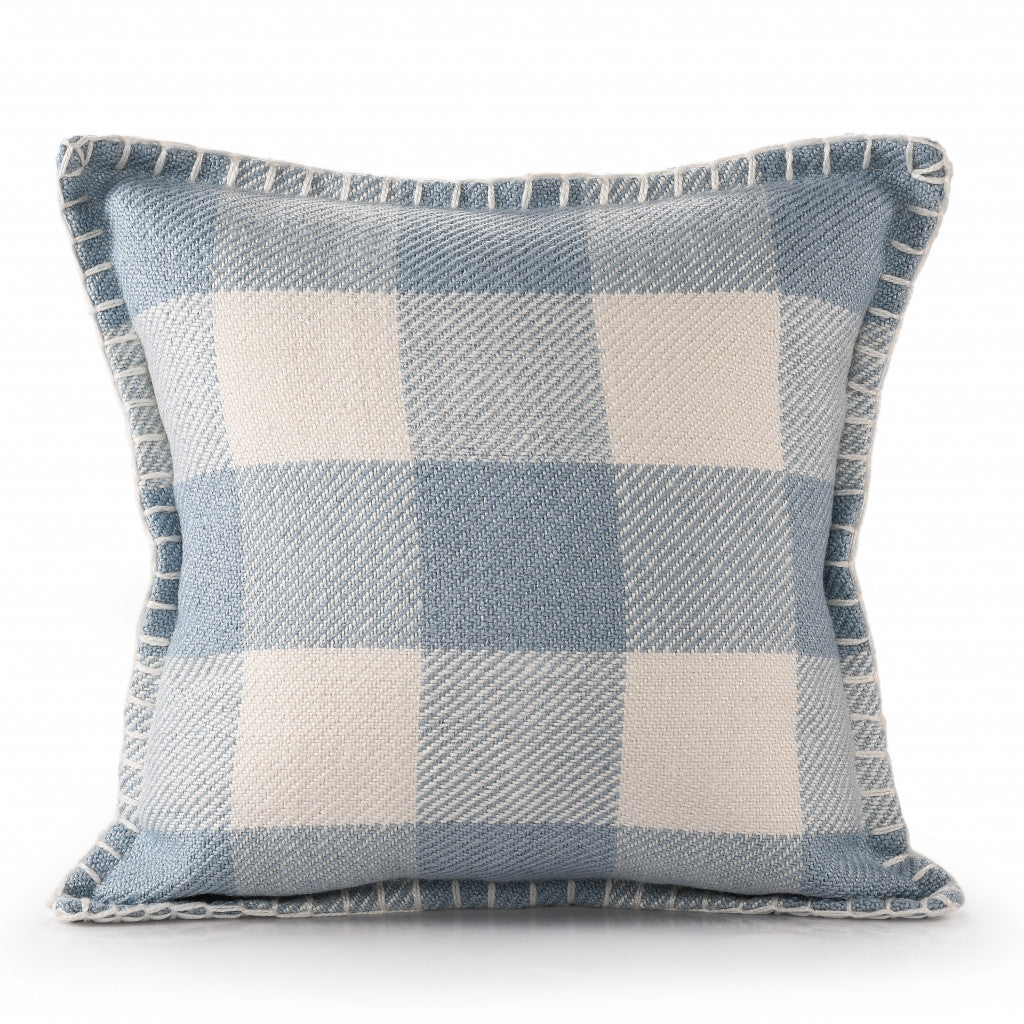 20" X 20" Light Blue And Ivory Polyester Plaid Zippered Pillow FurniFindUSA