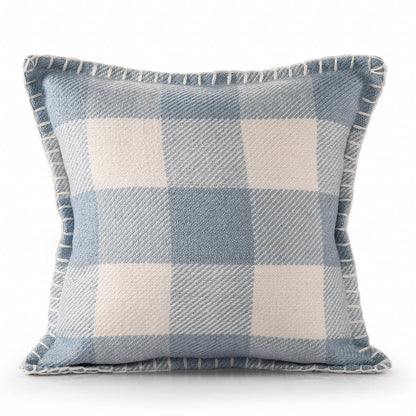 20" X 20" Light Blue And Ivory Polyester Plaid Zippered Pillow FurniFindUSA