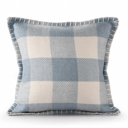 20" X 20" Light Blue And Ivory Polyester Plaid Zippered Pillow FurniFindUSA