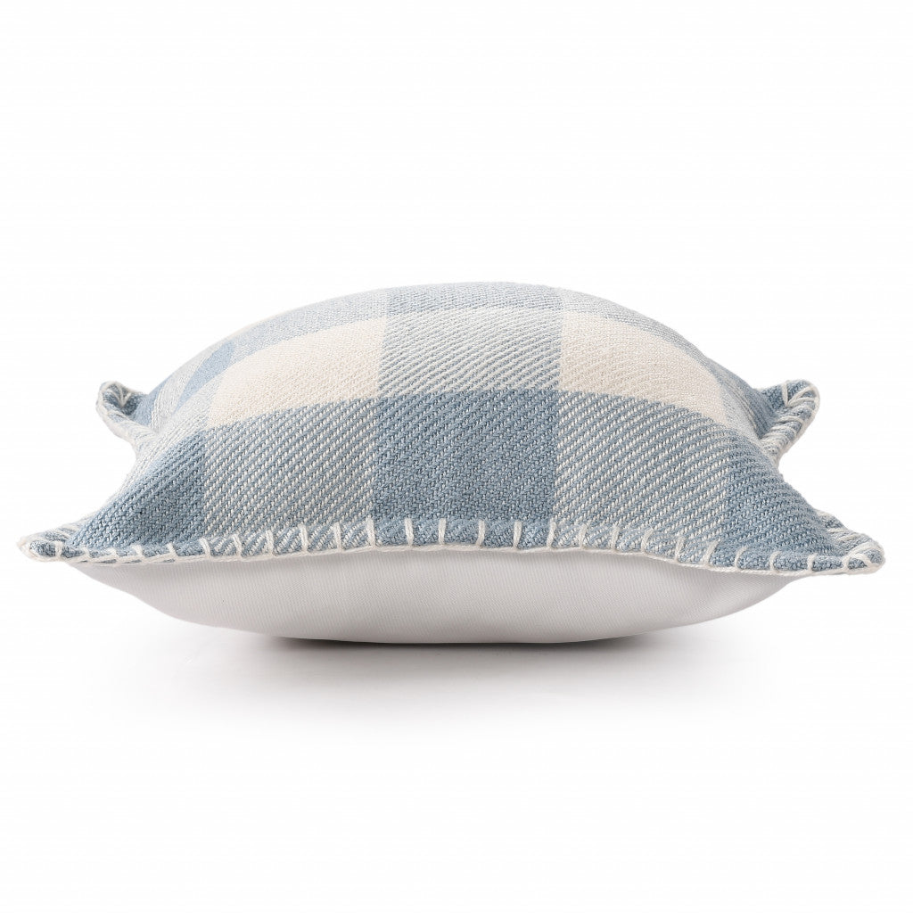 20" X 20" Light Blue And Ivory Polyester Plaid Zippered Pillow FurniFindUSA