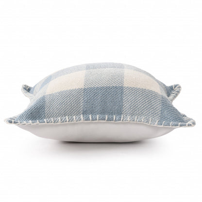20" X 20" Light Blue And Ivory Polyester Plaid Zippered Pillow FurniFindUSA