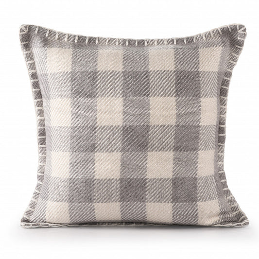 20" X 20" Light Gray And Ivory Polyester Plaid Zippered Pillow FurniFindUSA