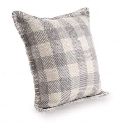 20" X 20" Light Gray And Ivory Polyester Plaid Zippered Pillow FurniFindUSA