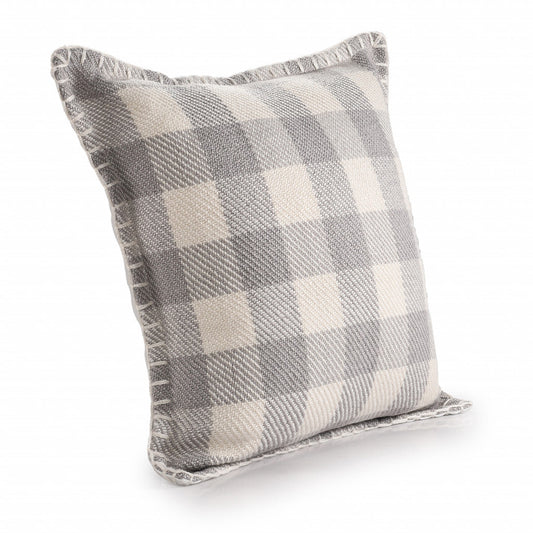 20" X 20" Light Gray And Ivory Polyester Plaid Zippered Pillow FurniFindUSA