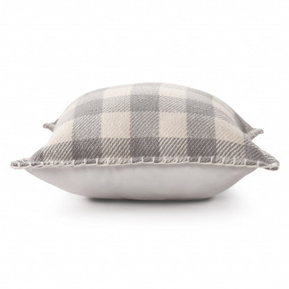20" X 20" Light Gray And Ivory Polyester Plaid Zippered Pillow FurniFindUSA