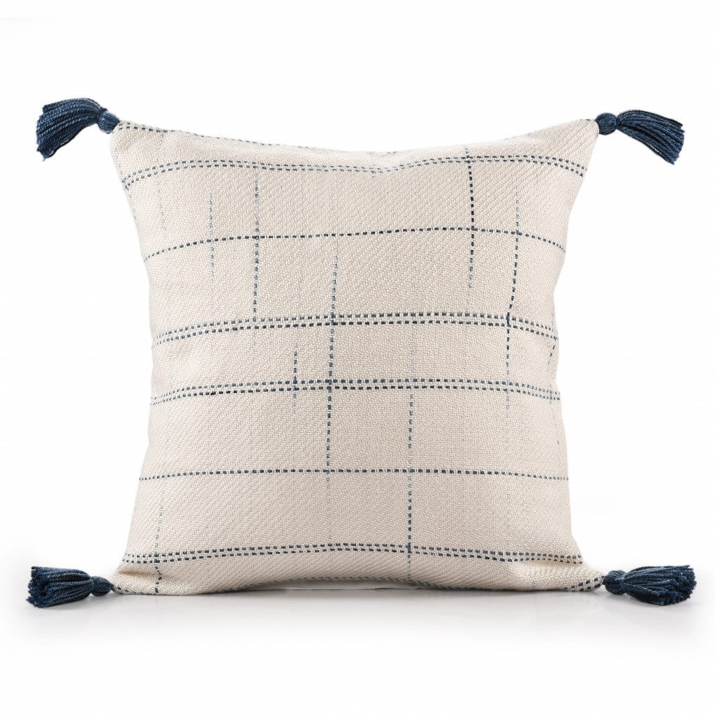 20" X 20" Ivory And Blue Polyester Geometric Zippered Pillow FurniFindUSA