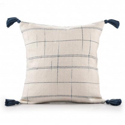 20" X 20" Ivory And Blue Polyester Geometric Zippered Pillow FurniFindUSA
