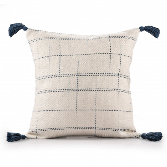 20" X 20" Ivory And Blue Polyester Geometric Zippered Pillow FurniFindUSA