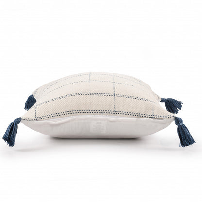 20" X 20" Ivory And Blue Polyester Geometric Zippered Pillow FurniFindUSA